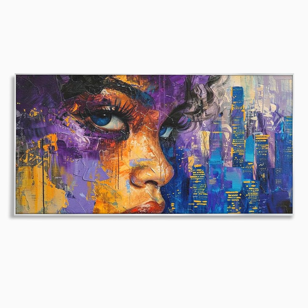 Tablou canvas cu pictura digitala cu profil de femeie, in rama de aluminiu argintiu